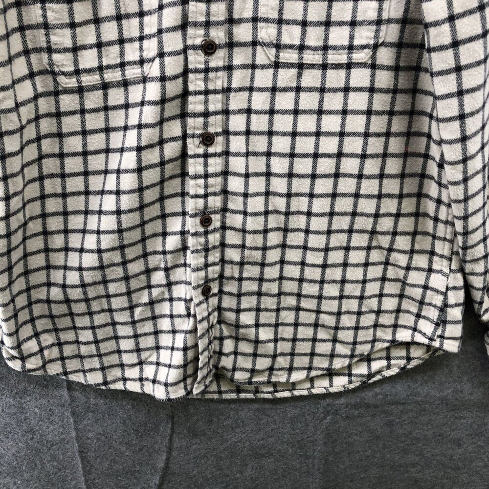 American Eagle Flannel Shirt Mens Large L Cream Black Grid Plaid Thick Shacket - Picture 4 of 10